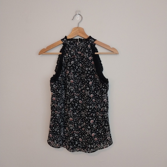 Anthropologie Maeve Ashley Top Floral Black Ruffle Size XXS - Picture 3 of 7